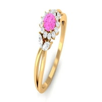 Pink Sapphire cvjetni prsten s dijamantom za žene - AAA ocjena, 14k žuto zlato, SAD 12.00