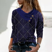 Wofedyo majice za žene dugih rukava poprečni ovratnik V izrez Geometrija majica pulover pulover vrhove