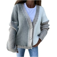 Žene Casual Cardigan- Dame Modni casual Cardigan Dugme Blok Blok Vuna Klintni džemper Grey S