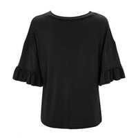 Ženska bluza Čvrsta boja O-izrez Dvostruki sloj ruffle rukave labavi vrhovi bluze majica žena poslovna