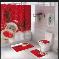 Sretan božićni tuš zavjesa sa neklizajućim propisom, toaletnom prekrivačem i prostirtom za kupanje,