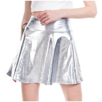 KCcocoo ženska ležerna moda sjajna metalna plamena nagnuta a-line mini suknja poliester bijela l