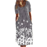 Ljetne haljine za žensko štampanje s kratkim rukavima cvjetni uzorak Okrugli vrat Maxi Loose Fit Y2K