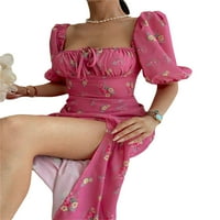 Wassery Boho cvjetni print casual duge haljine za žene kratki rukav kvadratni remen split verzija Sunderss