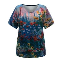 Vrhovi za žene T majice kratki rukav ljetni vrhovi V izrez Leptir Print Pulover casual cofy bluzes majica