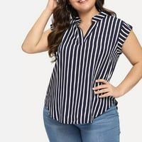 Shiusina Plus Veličina Žene Ležerne prilike V-izrez Stripe Print Tops bez rukava majica Tee Bluza Mornar