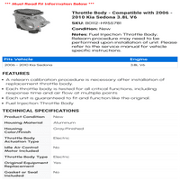 Tijelo za gas - kompatibilan sa - Kia Sedona 3.8L V 2009