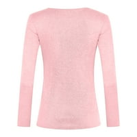 Ženske vrhove dugih rukava ženske bluze modne grafičke otiske majice Henley ljetna tunika tee ružičasta