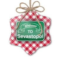 Ornament tiskani jedno strani zeleni znak Dobrodošli u Sevastopol Božić Neonblond
