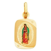 Ugravirani 14K čvrsti žuto zlatni religiozni trg Guadalupe Privjesak