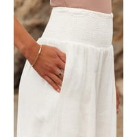 Ženske pamučne posteljine hlače široke noge elastične visokog struka dugačke hlače za casual sivo 2xl