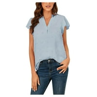 Bazyrey ženski ljetni vrhovi čvrsto ispisana bluza ženski V izrez Trendy kratki rukav labav tunik T-majice
