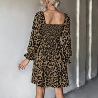 Dadaria koktel haljine za žene modne žene casual trgažorni ovratnik leopard tisak dugih rukava elastična