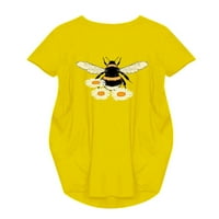 Pfysire Ženska pčela Print Majica Haljina Ljetni casual džepovi Tuničke haljine žute 5XL