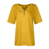 Bazyrey ženski vrhovi kratki rukav casual gradijent tiskane majice ženska moda Henley Loose vrhovi žuti