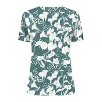 Ženski povremeni cvjetni print V izrez ruffle s kratkim rukavima ljetne majice na vrhu labave bluze