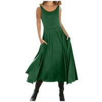 Ženske haljine okrugli dekolte casual maxi pune a-line letnje haljine bez rukava zelena 2xl