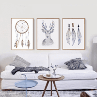 Perje i jelena Zidna umjetnost Platno za ispis, jednostavan modni akvalitetni umjetnički crtež za crtanje
