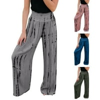 Ženske pamučne posteljine hlače elastični džep visokog struka ispisane široke noge casual lounge pantske