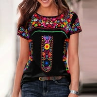 Leylayray Ženska ljetna casual moda Tiskanje nacionalnog stila O-izrez Slobodne majice s kratkim rukavima