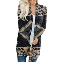 PXiakgy Weens Western Etnic Print Retro Ležerne prilike Aztec Ispis dugih rukava Majica Cardigan TOP