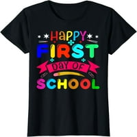 Sretan prvi dan školske smešni učitelji studenti dečaci devojke majica