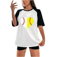 Bejzbol vrhovi za žene tinejdžerske djevojke kratki rukav grafički tee raglan dres Love Ball tiskane