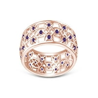 Izdubljenje cvjetni prsten okrugli rez simulirani ametist u 14k ružičastog zlata preko sterlinga srebrnog