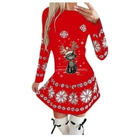 Ženska modna okrugla vrat Božićni ispis nagnuta suknja duga suknja
