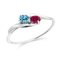 Gem Stone King 0. CT okrugli švicarski plavi Topaz Crveni stvorio RUBY 10K bijeli zlatni prsten