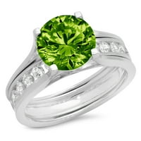 3. CT sjajan okrugli rez prirodni peridot 14k bijeli zlatni pasijans sa akcentima Bridal set sz 10.25