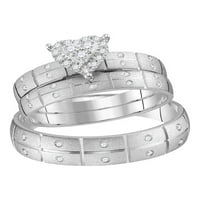 Čvrsta 14k bijelo zlato i njezina okrugla Diamond Srce Usklađivanje par Three Prstena modernih zaručničkih
