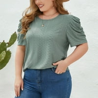 Dahyich Plus size Ženska uši na vrhu lisnato rukave Crewneck SOLID košulje Ležerne prilike, labave elegantne