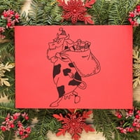 Velika krava Santa sa vrećom gumenim žigom od gume, laserski urezani obrtni žig na drvetu montirani