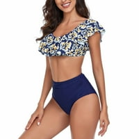 Lovskoo bikini setovi za žene kupaće kostimi Žene dvije tiskane udobne labave kupaćim kupaćim kupaćim bluzom povremene atraktivne plave boje