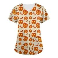 SKSLOEG SKSLOEG Ljetni kratkih rukava za žene Pumpkin Cat Bat Print Tunic kratki rukav V-izrez V-izrez