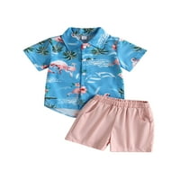 CODUOP KIDS Boys Ljetni Boho kratke hlače, kratki rukav Flamingo za ispis i kratke hlače