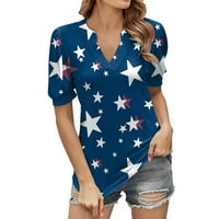 Woxinda Womens Ručno oslikana američka majica zastava V izrez TEE košulja pulover kratkih rukava na