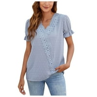 Bazyrey s kratkim rukavom majica Majica Ljetna ženska bluza Ženska moda V-izrez Šifon patchwork čipkasti