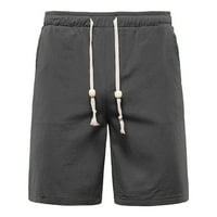 Cacomomrk PI muške kratke hlače za muške ljetne pamučne posteljine elastične crkvene čipke čipke čvrste boje Sportski džepni šorc crni