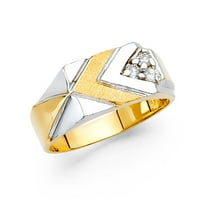 Čvrsta 14k bijela i žuto zlato dva tona kubična cirkonija cz Muška prstena veličine 9.5