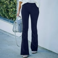 Ylioge Womens Solid Color Normalni struk pantalone Džepovi Ležerne prilike proljetne hlače Stretchy Flare noge Potpuna dužina Dnevna haljina pantalone pantalone