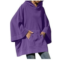 Iopqo Hoodies Ženske dukseve Žene Ležerne prilike plus veličina Solid Splice Duks džep labav kapuljač gornji dugi rukav Crew Crw Hoodie Purple XL