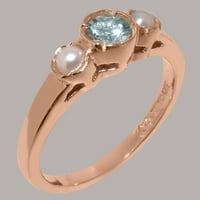 Britanci napravio je 10k ružični zlatni prsten s prirodnim akvamarinskim i kultiviranim bisernim ženskim