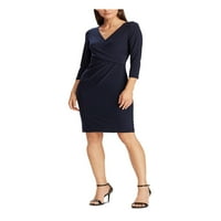 Lauren Womens Mornary okupljeni rukav V Vrat Dress Petites Veličina: 4p