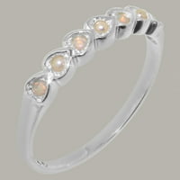 Britanci izrađeni čvrsti 9K bijeli zlatni prsten sa kultiviranim bisernim i opalnim ženskim vječnim