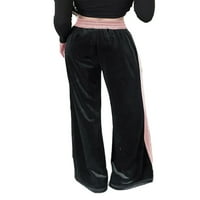 Glookwis Ženske hlače u boji Palazzo pant bager-labavi fit dno baršun visoko struk hlače ružičaste 2xl