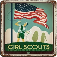 Retro Vintage Big City Travel Girl Scouts Ceremonija zastava Retro poster Metal TIN znak Chic Art Retro