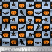 Tkanina Soimoi Rayon Bundek, Cat & Bat Halloween Print Šivajući tkaninski dvorište širom