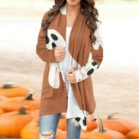 TAQQPUE HAL HALLWEEN CAT PUMPKIN CARDIGAN LOGHNE PUNJENE TOPEWE TOWEWE TOWEWE TOWING PLETING DUGE TOP